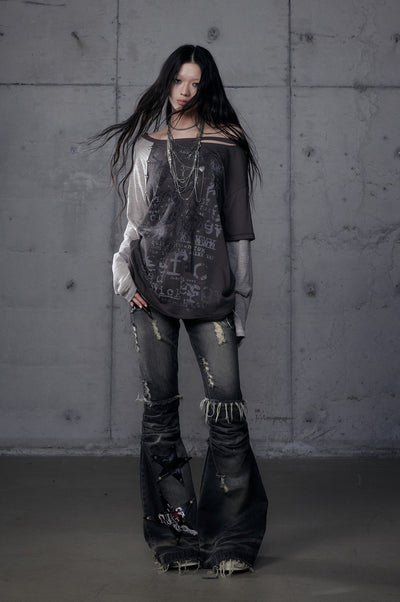 Punk One-shoulder Long-sleeved T-shirt NOR0192