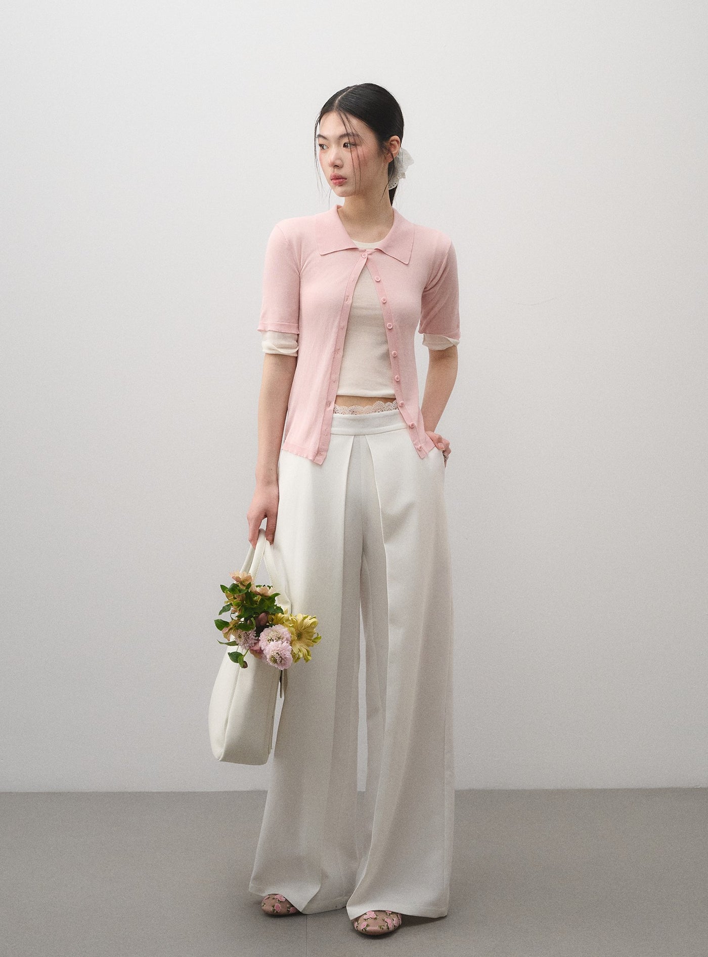 Lace Waist Straight Suit Pants LAL0177