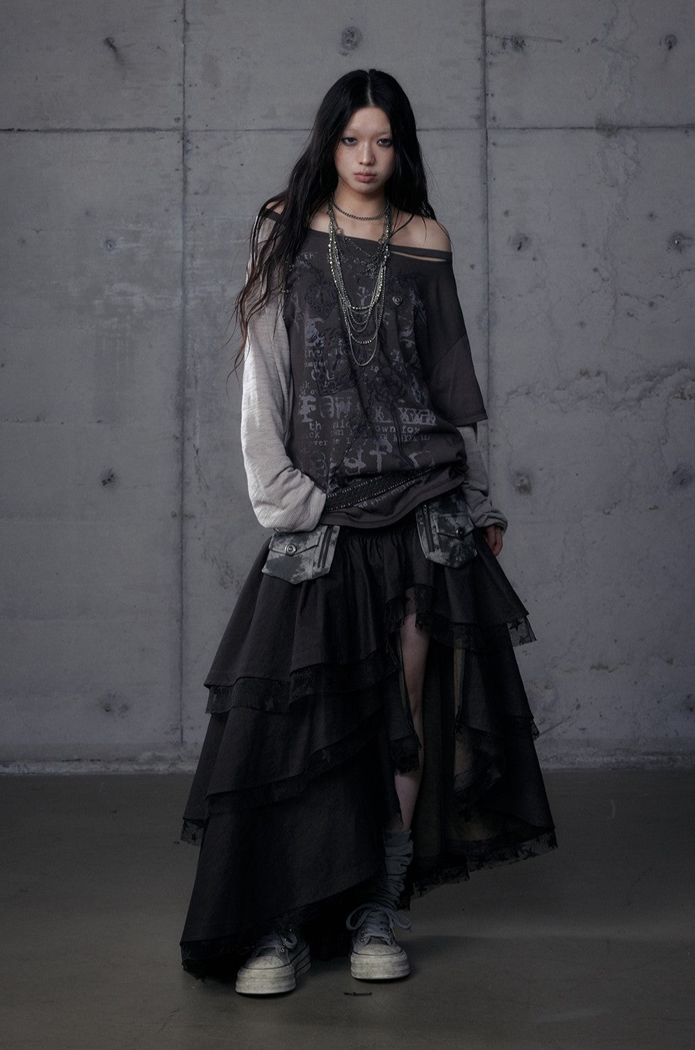Punk Irregular Cake Long Skirt NOR0186