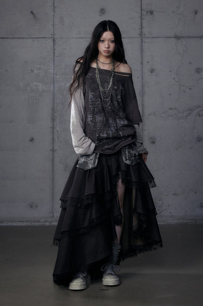 Punk Irregular Cake Long Skirt NOR0186
