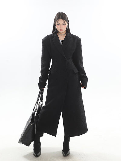 High-end Niche Waist Design Double-breasted Long Coat UNC0158