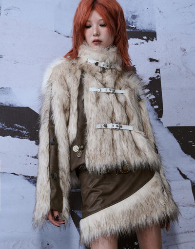 Wandering Retro Stitching Eco-friendly Fur Coat FRU0044