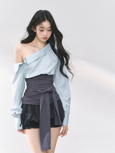 Oblique Shoulder Striped Shirt/Dress DIA0463