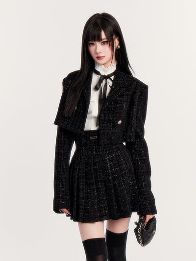 White Shirt/Suit Tweed Jacket/Pleated Skirt VOC0264