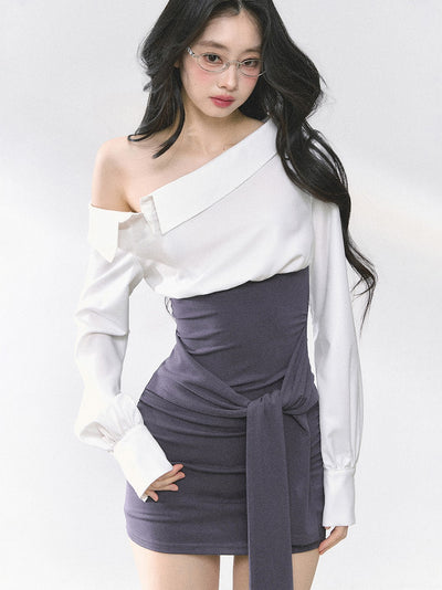 Oblique Shoulder Slim Shirt/Dress DIA0492