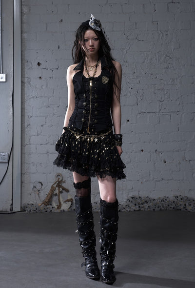 Punk V-Neck Fake Two-Piece Top NOR0175