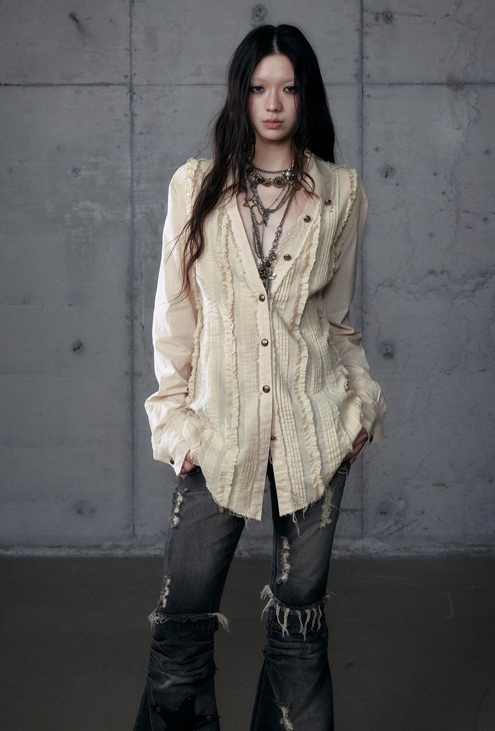 Lace V-neck Long/Short Sleeve Shirt NOR0185