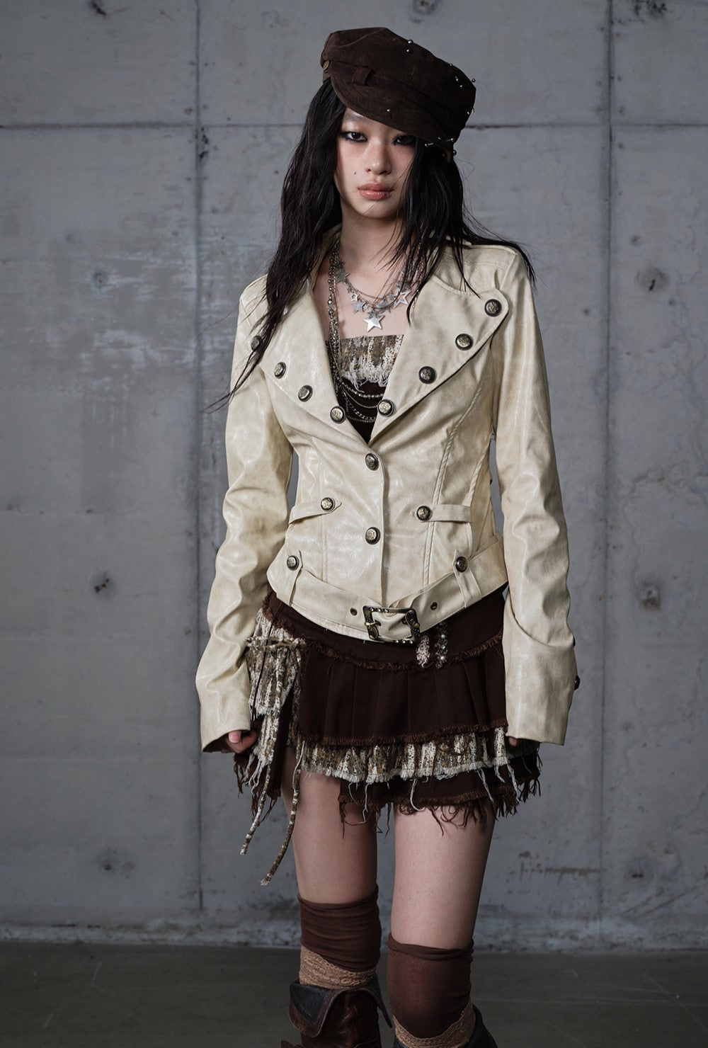 Punk Large Collar Leather Jacket  NOR0206