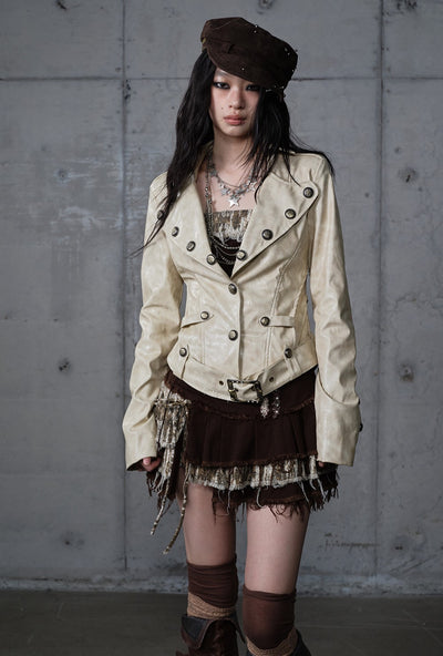 Punk Large Collar Leather Jacket  NOR0206