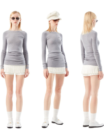 Round Neck Stacked Tight Knit Sweater AOA0006