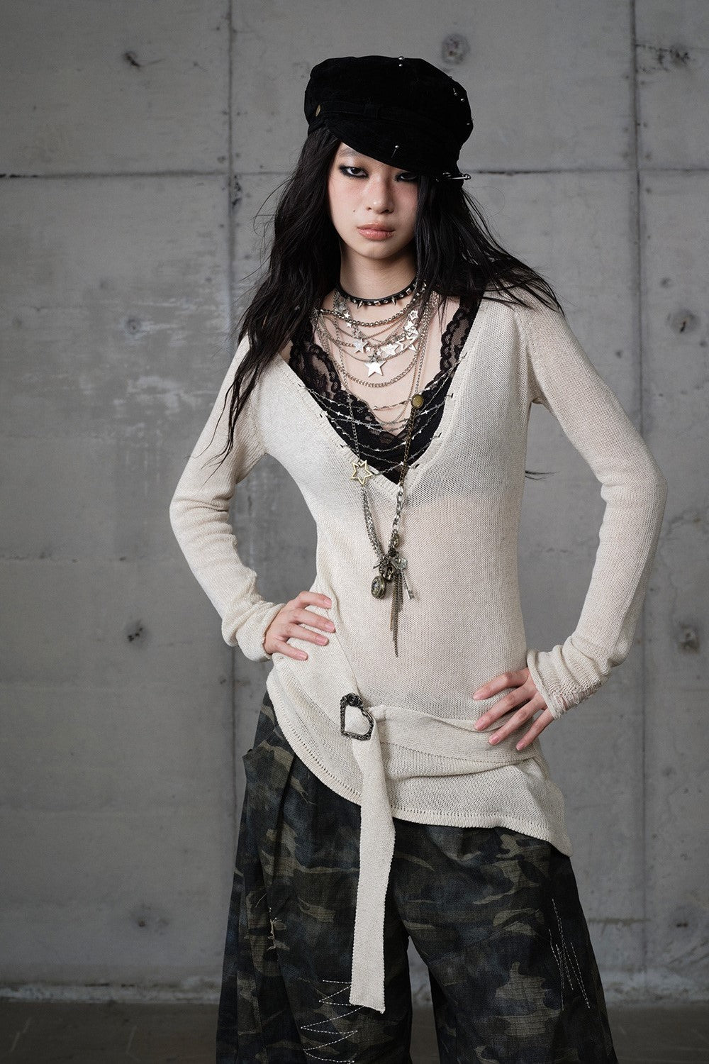 Punk Printed Slim V-Neck T-shirt NOR0204