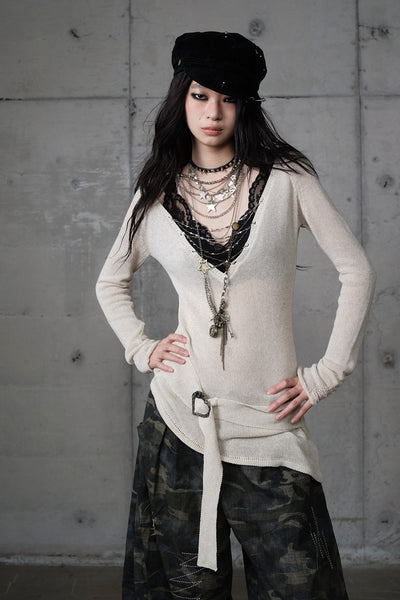 Punk Printed Slim V-Neck T-shirt NOR0204