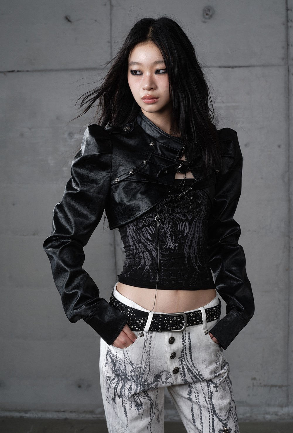 Punk Stand Collar Short Leather Jacket NOR0203