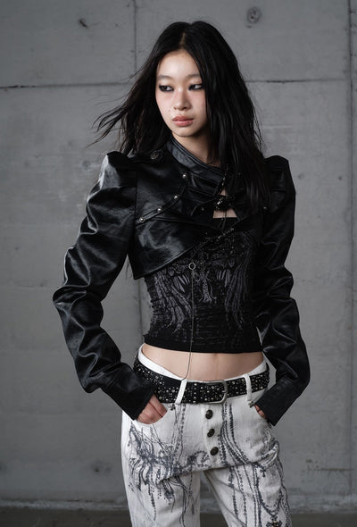 Punk Stand Collar Short Leather Jacket NOR0203