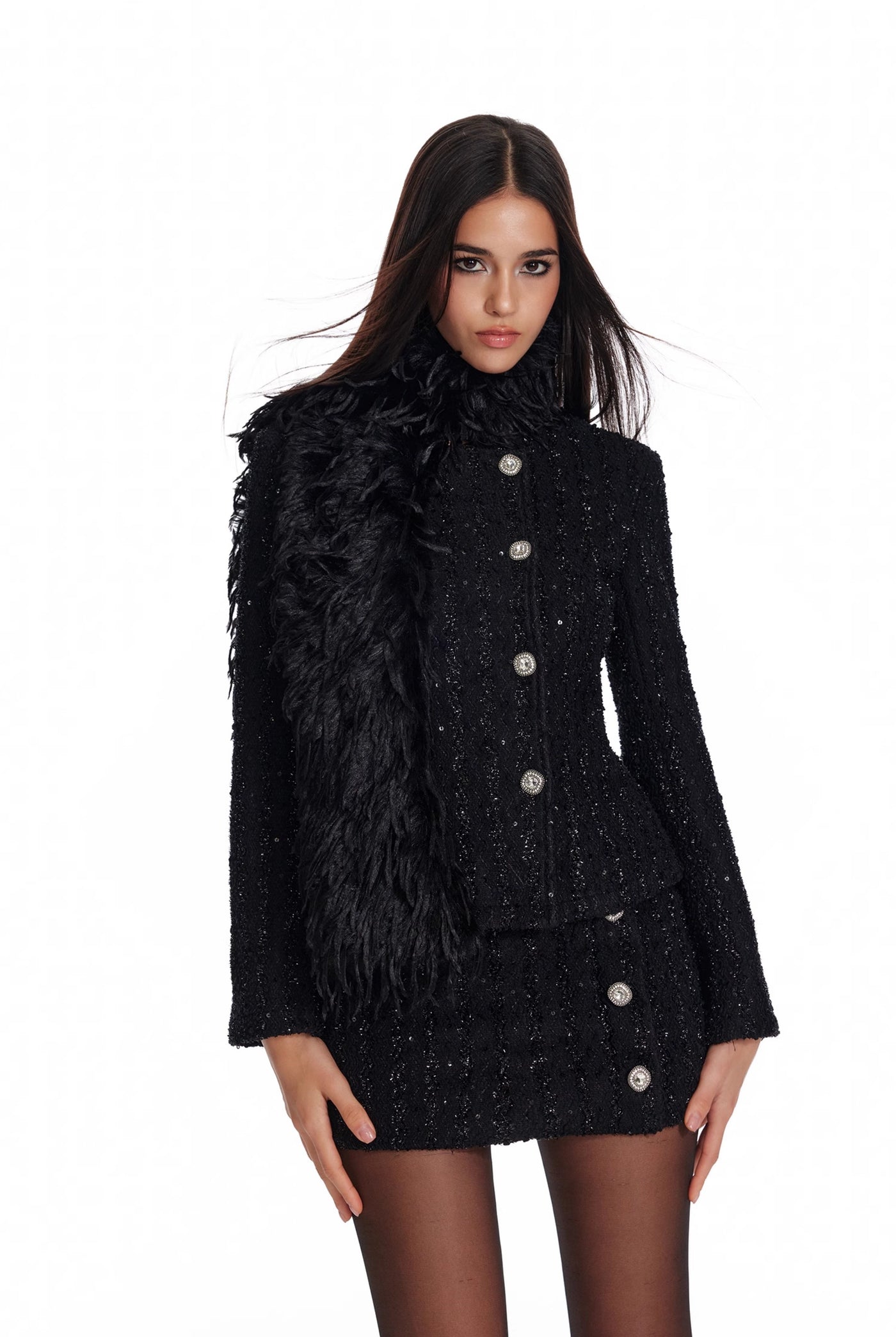 Detachable Fur Collar High-end Jacket/Suit Skirt 4MU0077