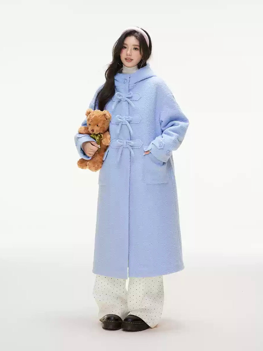 Christmas Bow Loose Hooded Woolen Llong Coat IMO0084