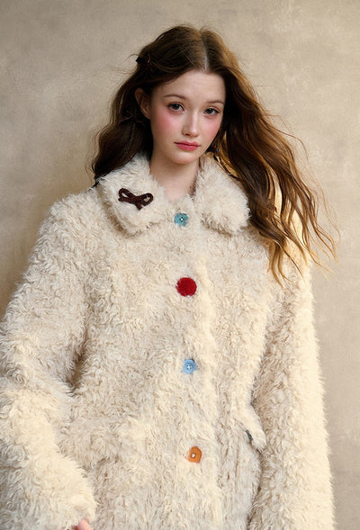 Cream Strawberry/Gray Blue Warm Curly Fur Coat GRO0093