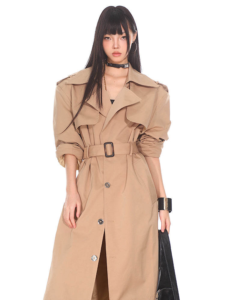 Klassieke hoge taille lange trenchcoat UNC0153