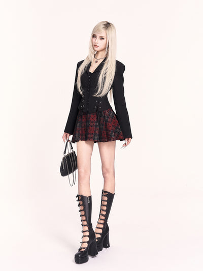 Plaid High Waisted Fishbone Pleated Skirt VOC0480