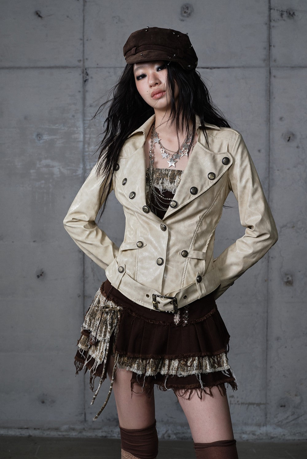 Punk Large Collar Leather Jacket  NOR0206