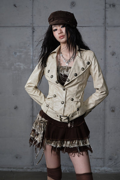 Punk Large Collar Leather Jacket  NOR0206