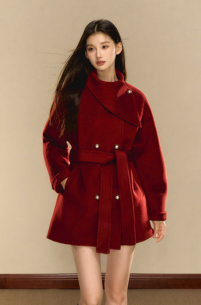 Multi-color Woolen Gold Button Belt Double-sided Coat OSH0074