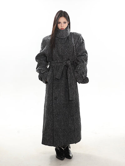 High-end Quilted Thickened Hepburn Wool High Collar Long Coat UNC0157