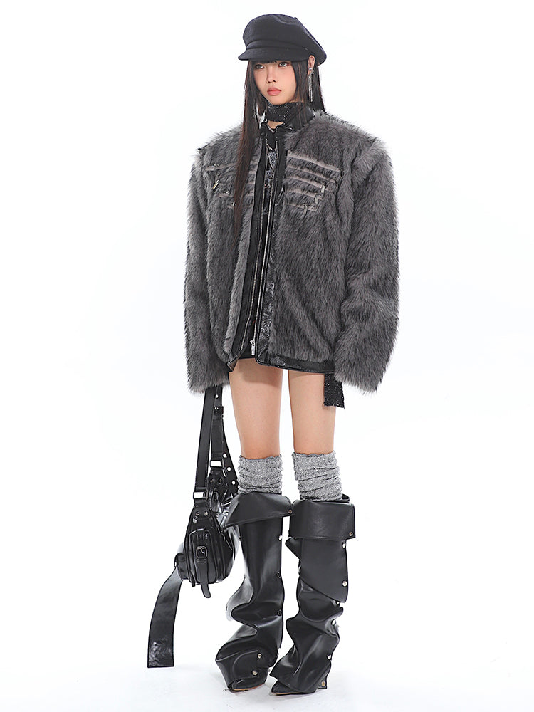 Niche High-end Zipper Design Fur Jacket UNC0198