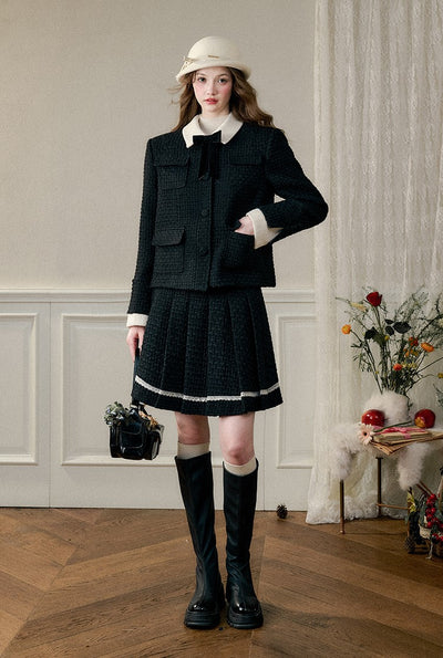 Natural Wool Suit Elegant Jacket/Pleated Skirt GRO0089