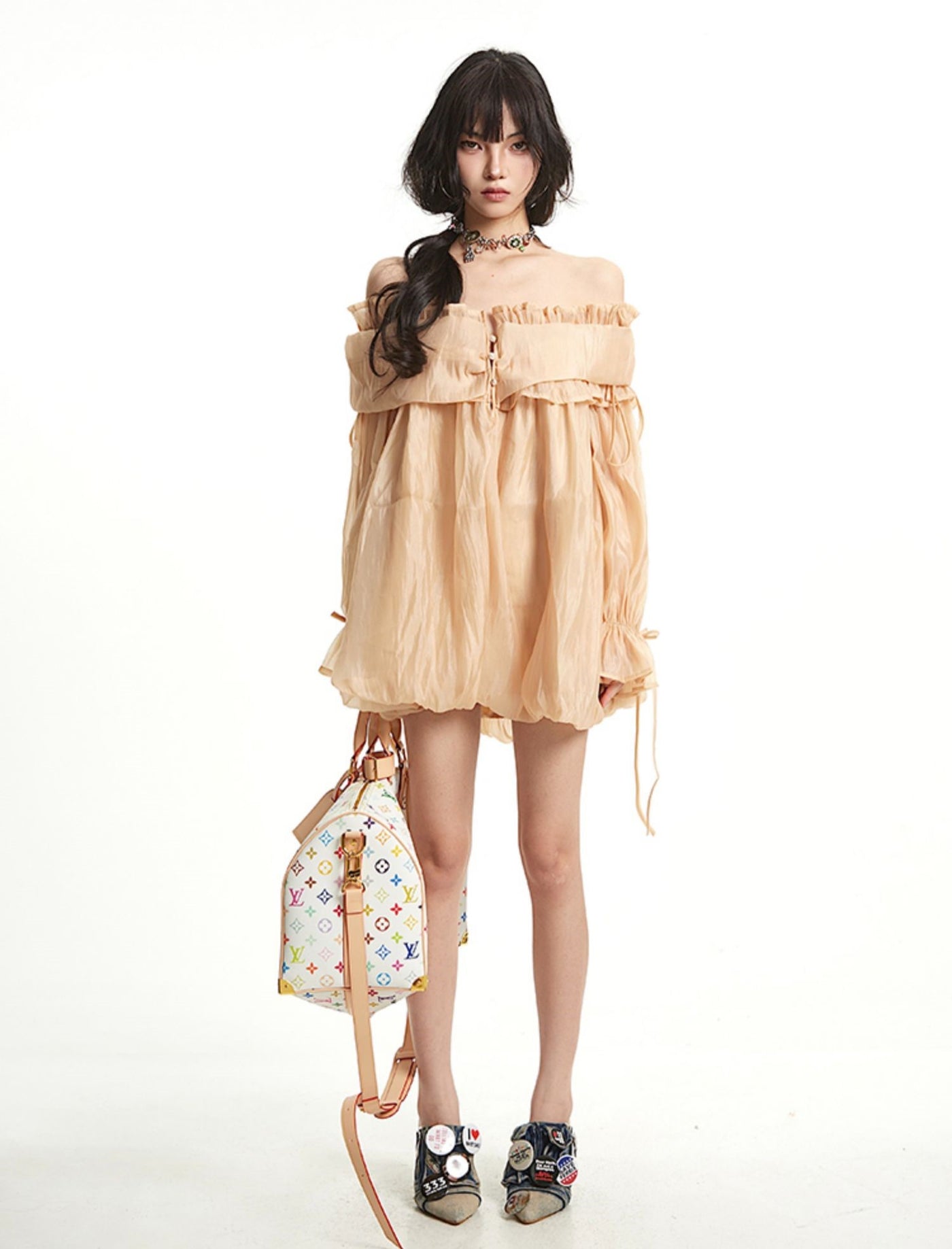 One-shoulder Ruffled Mesh Dress UNC0260