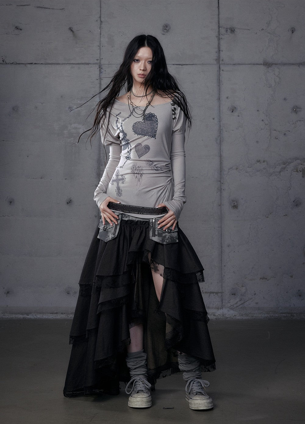 Punk Irregular Cake Long Skirt NOR0186