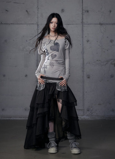 Punk Irregular Cake Long Skirt NOR0186