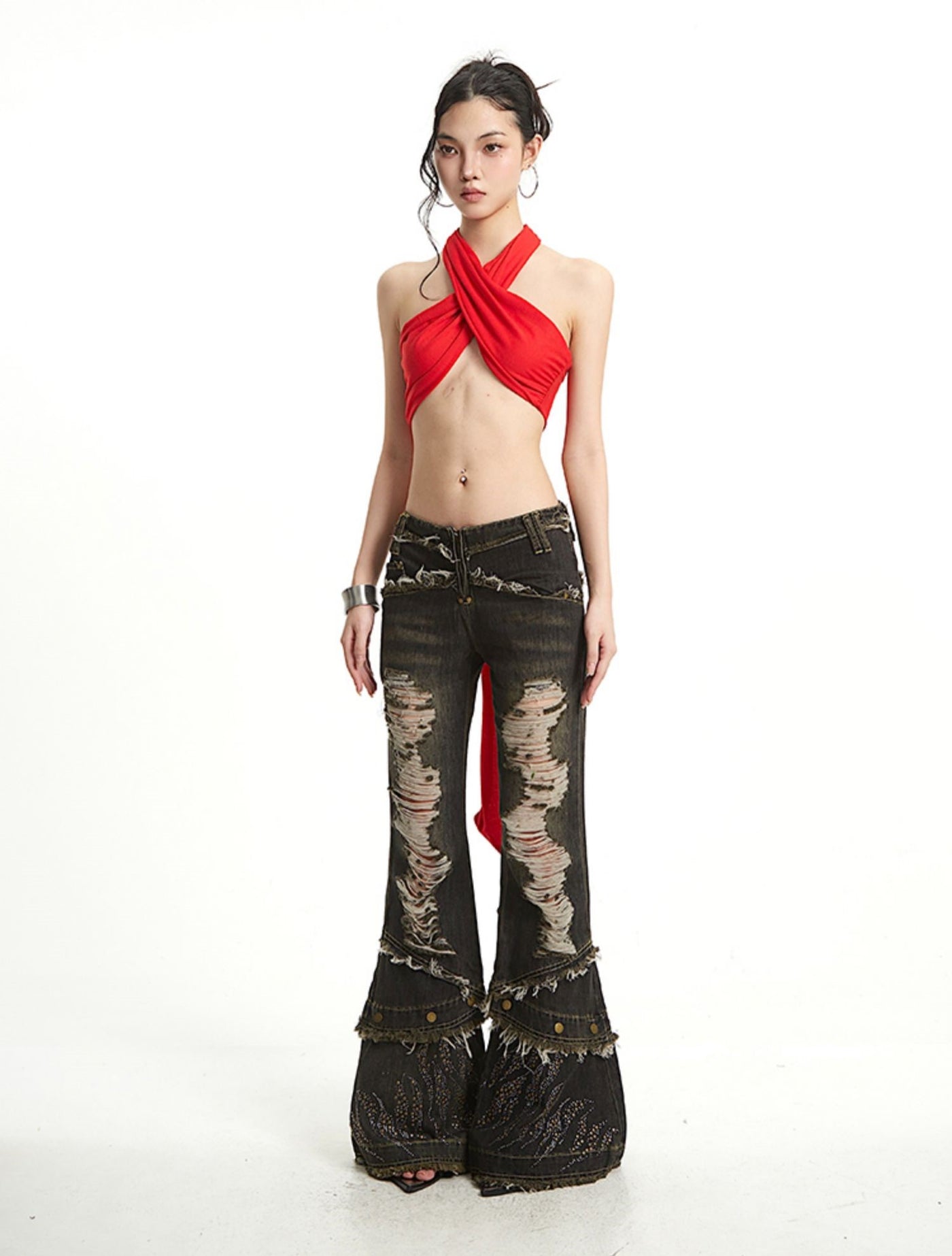 Ripped Tassel Design Flared Jeans UNC0265