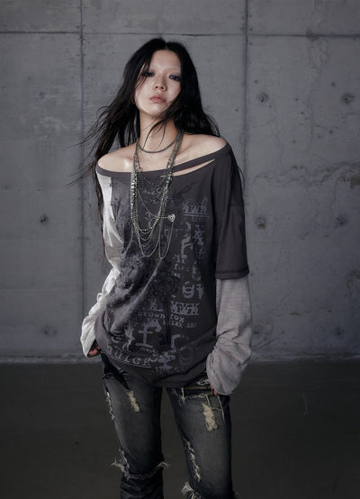 Punk One-shoulder Long-sleeved T-shirt NOR0192