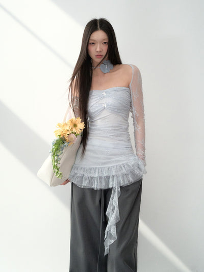 Lace Irregular Tube Top+Shawl LAL0190