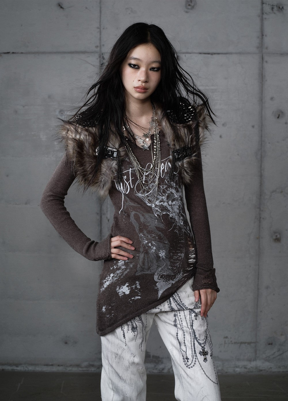 Punk Printed Slim V-Neck T-shirt NOR0204