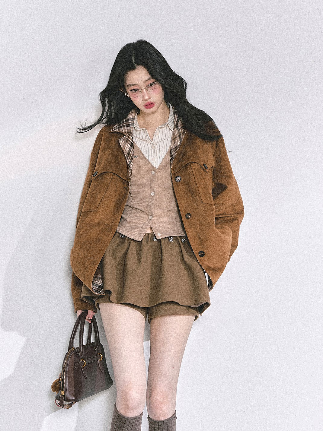Brown Jacket/Plaid Skirt/Tutu Skirt/Top DIA0553