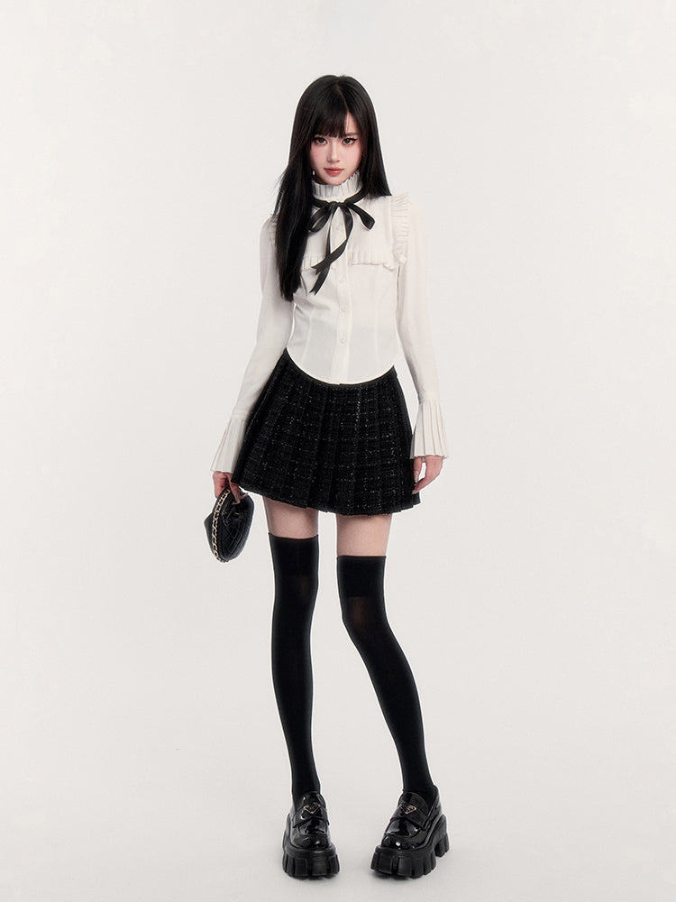 White Shirt/Suit Tweed Jacket/Pleated Skirt VOC0264