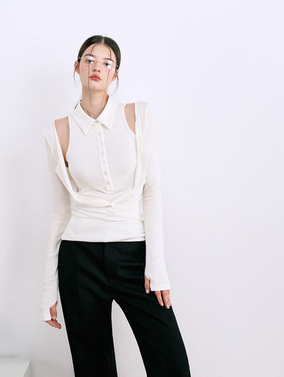 Fake Two-piece Split-finger Sleeve Design Knitted Top LAL0076