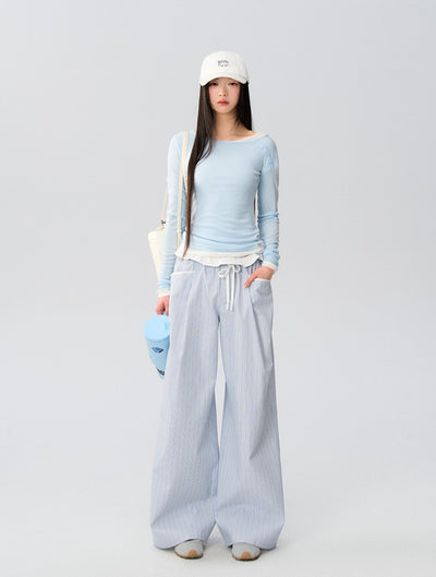 Drawstring Loose Casual Striped Pants LAL0168