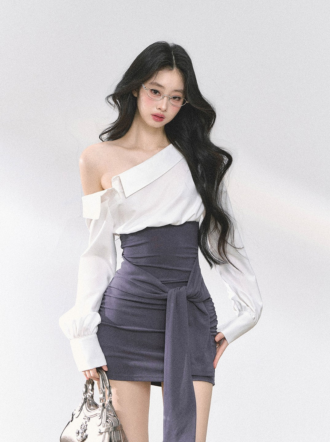 Oblique Shoulder Slim Shirt/Dress DIA0492