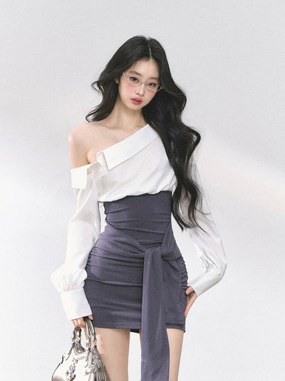 Oblique Shoulder Slim Shirt/Dress DIA0492
