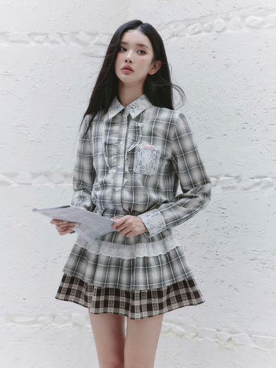 Evening Breeze Lace Plaid Shirt/Skirt FRA0228