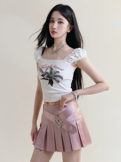 Pink Satin Pleated Skirt FRA0176