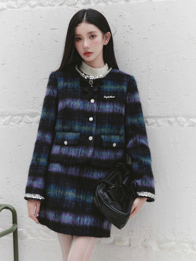 Retro Thousand Gold Suit Blue Plaid Jacket/Skirt FRA0229