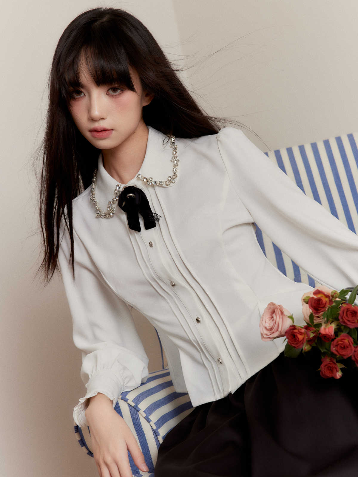 French Diamond Chain Shirt/Black Skirt FRA0256