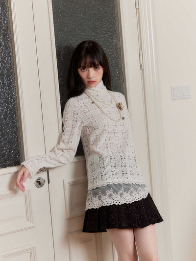 White Moonlight Knitted Lace Shirt FRA0257