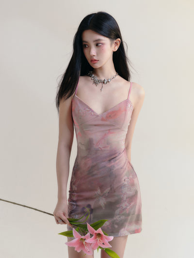 Bright Colorful Dreamy Gradient Suspender Slim Dress FRA0177