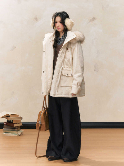 White Loose Hooded Parka Thick Warm Cotton Coat SHI0091