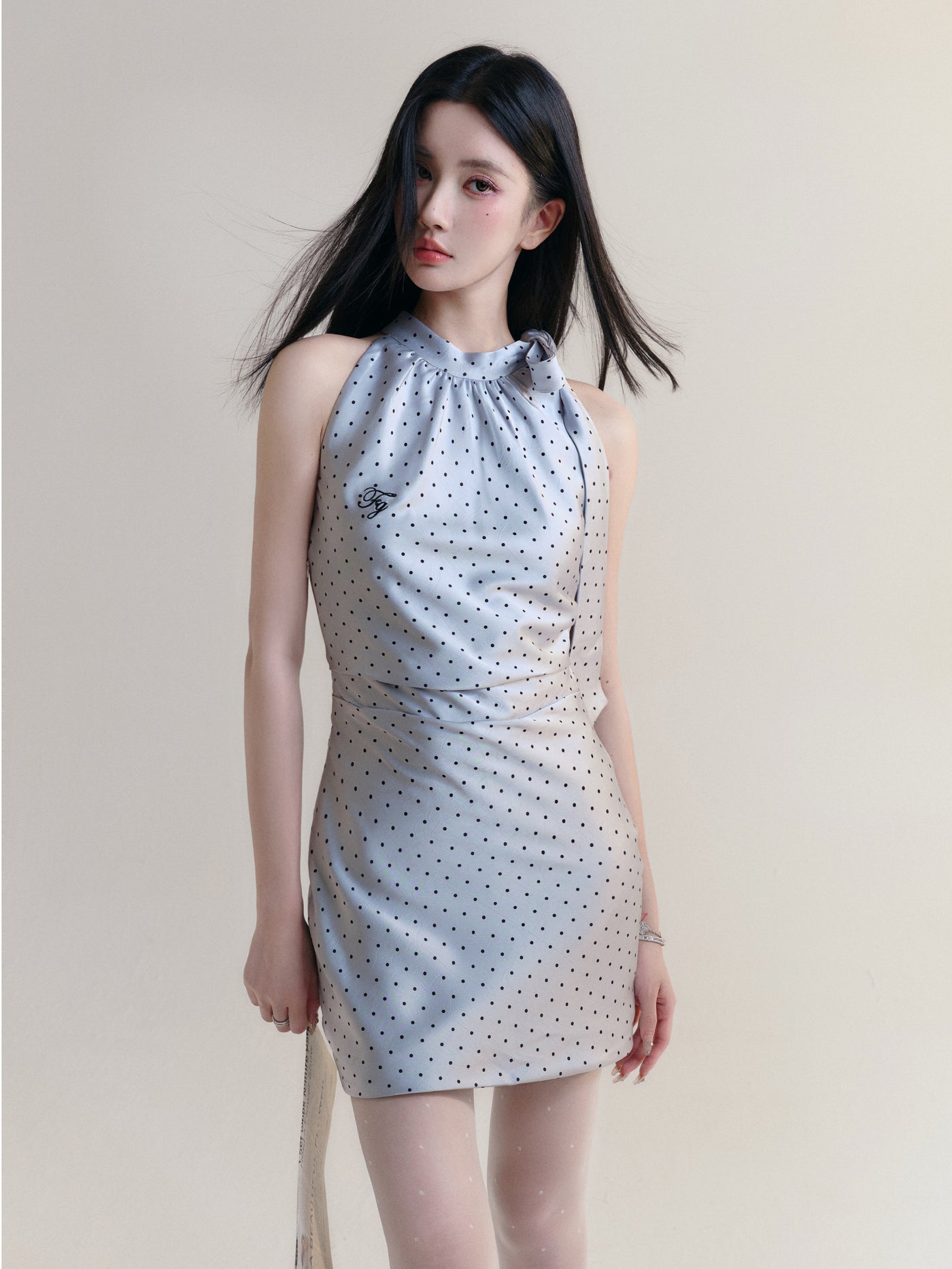 Bow Tie Polka Dot Waist Short Dress FRA0175